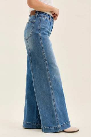 Judy Blue High Waist Liza Palazzo Shield Pocket Denim Jeans 881160 - 3 Inseam Options