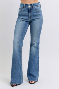 Judy Blue High Waist Double Button Tinted Flare Denim Jeans 82630-Jeans-Sunshine and Wine Boutique