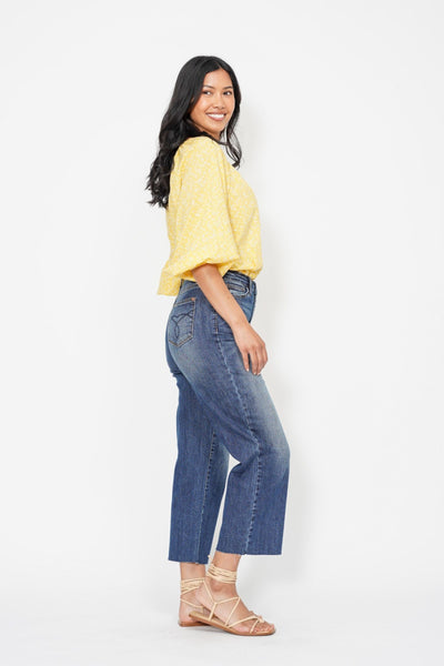 Judy Blue High Waist Back Pocket Embroidery Crop Wide Leg Denim 88873-Jeans-Sunshine and Wine Boutique