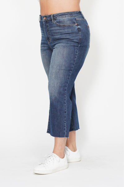 Judy Blue High Waist Back Pocket Embroidery Crop Wide Leg Denim 88873-Jeans-Sunshine and Wine Boutique