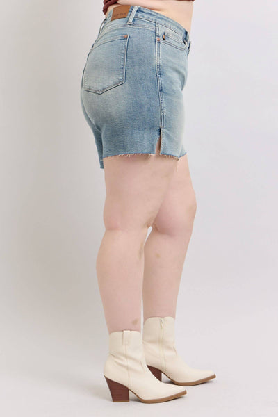 Judy Blue High Waist Vintage Wash Side Slit Denim Short 150296-Shorts-Sunshine and Wine Boutique