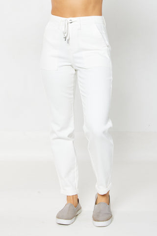 Judy Blue High Waist Garment Dyed White Cuffed Jogger Denim 88812-Jeans-Sunshine and Wine Boutique