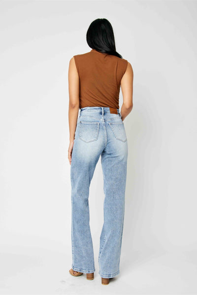 Judy Blue High Waist Front Yoke Retro Wide Leg Denim 88673-Jeans-Sunshine and Wine Boutique