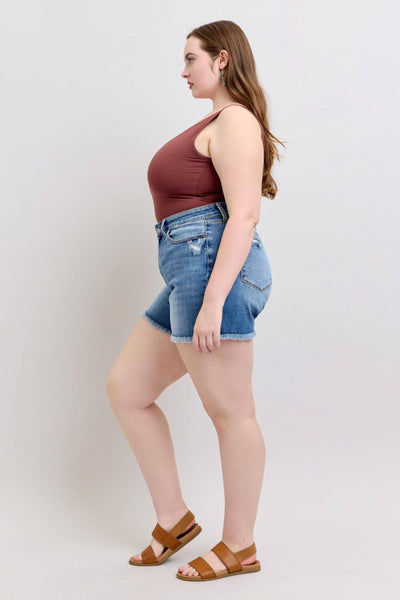 Judy Blue High Waist Vintage Wash Fray Hem Denim Short 152102-Shorts-Sunshine and Wine Boutique