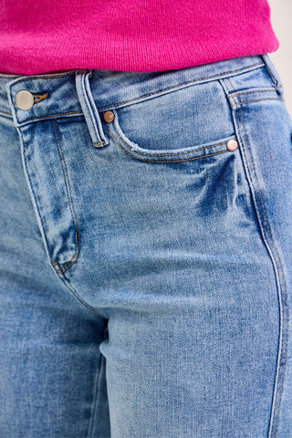 Judy Blue Mid Rise Tummy Control Vintage Wash Straight Denim Jeans 88943