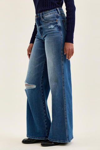 Judy Blue High Waist Tummy Control Leopard Waistband Lux Retro Wide Leg Denim Jeans 881192