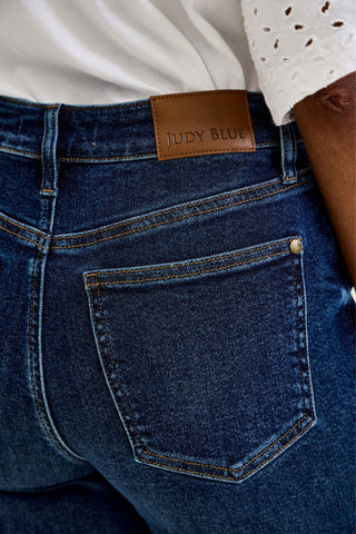 Judy Blue High Waist Adjustable Waistband Tabs Raw Hem Retro Wide Leg Denim Jeans 881114