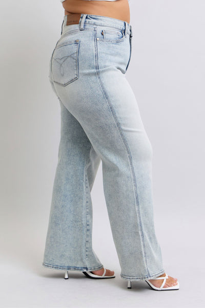 Judy Blue High Waist Tummy Control Retro Wide Leg Denim Jeans 88867-Jeans-Sunshine and Wine Boutique