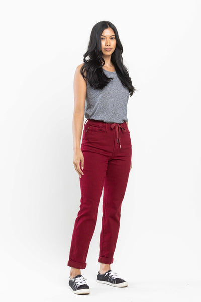 Judy Blue High Waist Pull On Double Cuff Jogger Scarlet Denim 88727-Jeans-Sunshine and Wine Boutique