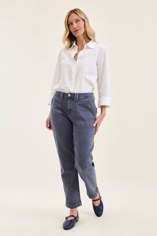 Judy Blue High Waist Aurora Weekender Garment Dyed Vintage Indigo Cuffed Slim Straight Jogger Denim Jeans 881194