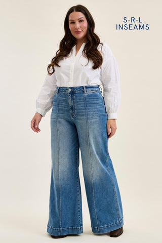 Judy Blue High Waist Liza Palazzo Shield Pocket Denim Jeans 881160 - 3 Inseam Options