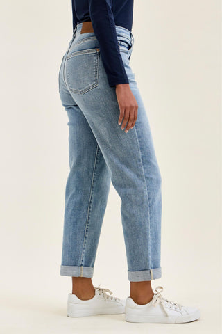 Judy Blue Mid Rise Billie Cuffed Boyfriend Denim Jeans 82753