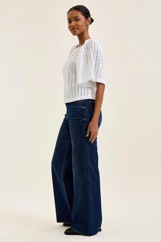 Judy Blue High Waist Adjustable Waistband Tabs Raw Hem Retro Wide Leg Denim Jeans 881114