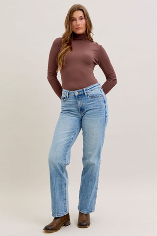 Judy Blue Mid Rise Rigid Magic Destroy Straight Denim Jeans 881060