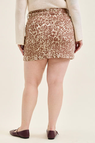 Judy Blue High Waist Rigid Magic Winter Leopard Denim Skirt 2845