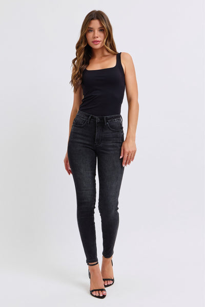 Judy Blue Mid Rise Tummy Control Black Skinny Denim Jeans 88878-Jeans-Sunshine and Wine Boutique