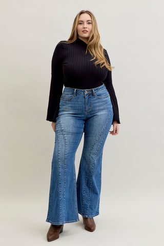 Judy Blue Mid Rise Jaqueline Double Angle Seam Flare Denim Jeans 881014