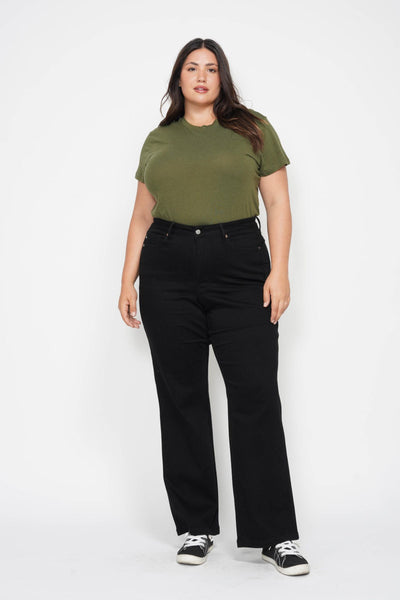 Judy Blue High Waist Tummy Control Black Classic Straight Denim 88866-Jeans-Sunshine and Wine Boutique