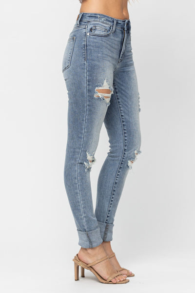 Judy Blue High Waist Heavy Destroy Tall Skinny Denim 82406-Jeans-Sunshine and Wine Boutique