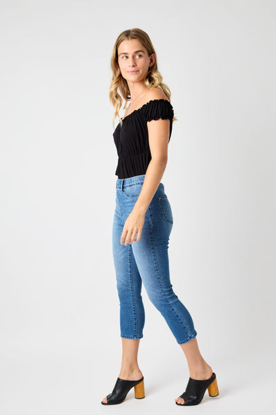 Judy Blue High Waist Pull On Cool Capri Denim 78111-Jeans-Sunshine and Wine Boutique