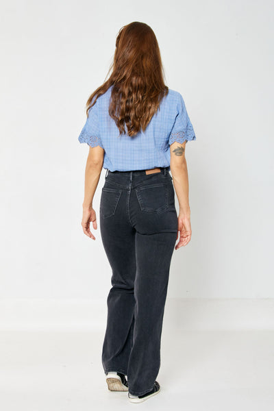 Judy Blue High Rise Rigid Magic 90's Distressed Straight Jeans in Black 88737-Jeans-Sunshine and Wine Boutique