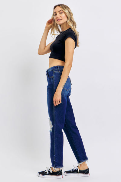 Judy Blue High Waist Rigid Magic Heavy Destroy Straight Jeans 88819-Jeans-Sunshine and Wine Boutique