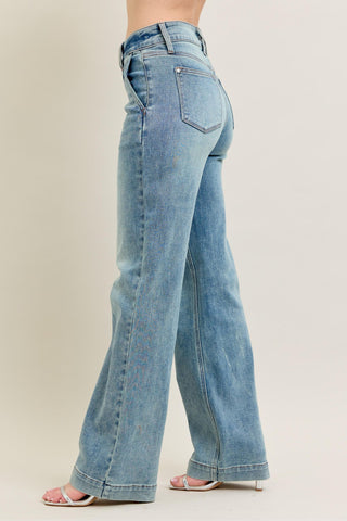 Judy Blue High Waist Double Button Wide Leg Denim Jeans 88942