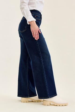 Judy Blue High Waist Lux Dark Twighlight Retro Wide Leg Denim Jeans 82748 - Petite
