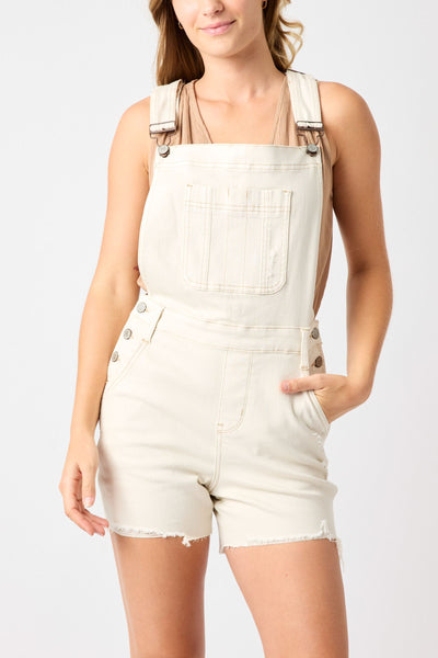 Judy Blue High Rise Garment Dyed Cutoff Shortalls in Ecru 150240 - Exclusive-Shorts-Sunshine and Wine Boutique