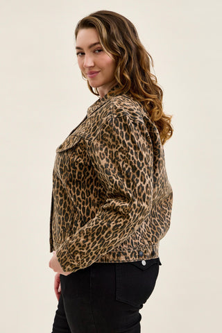 Judy Blue Rigid Magic Cicly Leopard Print Denim Jacket 7891