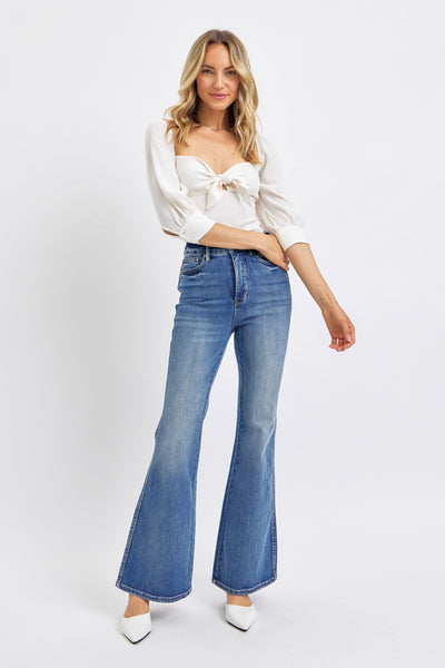 Judy Blue High Waist Tummy Control Contrast Flare Denim 88855-Jeans-Sunshine and Wine Boutique