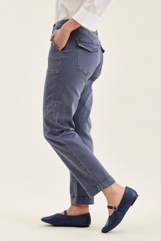 Judy Blue High Waist Aurora Weekender Garment Dyed Vintage Indigo Cuffed Slim Straight Jogger Denim Jeans 881194