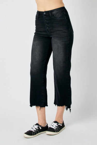 Judy Blue High Waist Destroy Raw Hem Wide Leg Denim 88829-Jeans-Sunshine and Wine Boutique