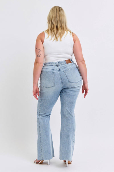 Judy Blue Mid Rise Button Fly Rhinestone Side Panel Detail Flare Denim Jeans 88895-Jeans-Sunshine and Wine Boutique
