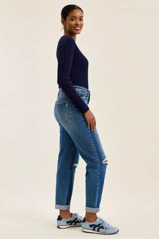 Judy Blue High Waist Rigid Magic Billie Cuffed Boyfriend Denim Jeans 881189