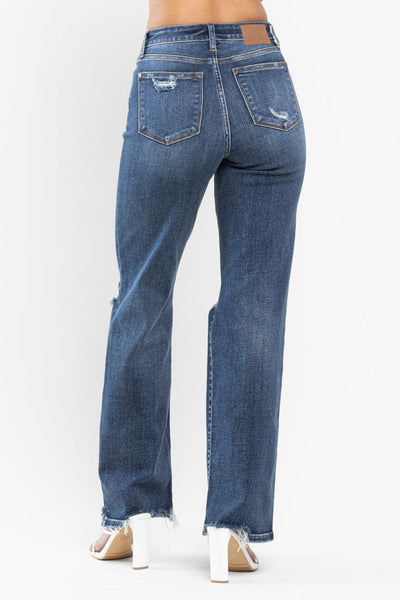 Judy Blue High Waist 90's Knee Destroy Straight Denim 82592-Jeans-Sunshine and Wine Boutique