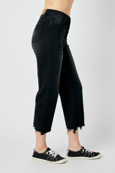 Judy Blue High Waist Destroy Raw Hem Wide Leg Denim 88829-Jeans-Sunshine and Wine Boutique