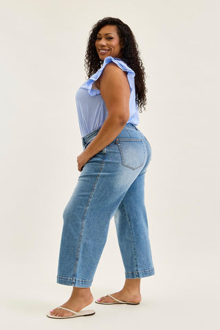 Judy Blue Mid Rise Back Dart & Bandana Loop Ankle Wide Leg Denim Jeans 881142