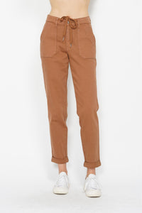 Judy Blue High Waist Garment Dyed Camel Double Cuff Jogger Denim 88857-Jeans-Sunshine and Wine Boutique