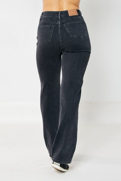 Judy Blue High Rise Rigid Magic 90's Distressed Straight Jeans in Black 88737-Jeans-Sunshine and Wine Boutique