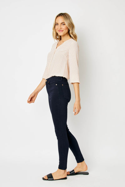 Judy Blue High Rise Tummy Control Garment Dyed Navy Skinny Denim 88791-Jeans-Sunshine and Wine Boutique