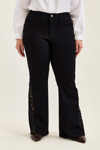 Judy Blue Mid Rise Jaqueline Black Lace Flare Denim Jeans 881177 - 3 Inseam Options