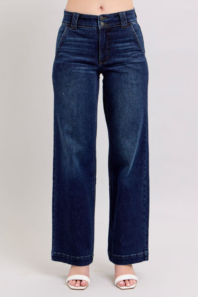 Judy Blue High Waist Double Button Wide Leg Denim Jeans 82642-Jeans-Sunshine and Wine Boutique