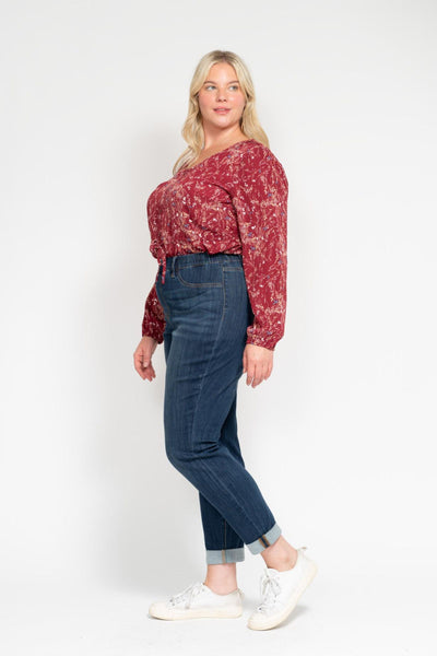 Judy Blue High Waist Pull On Double Cuff Slim Denim 88750-Jeans-Sunshine and Wine Boutique