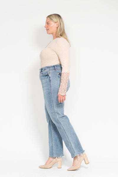 Judy Blue Mid Rise Yoke Cell Phone Pocket “Dad” Denim 82540-Jeans-Sunshine and Wine Boutique