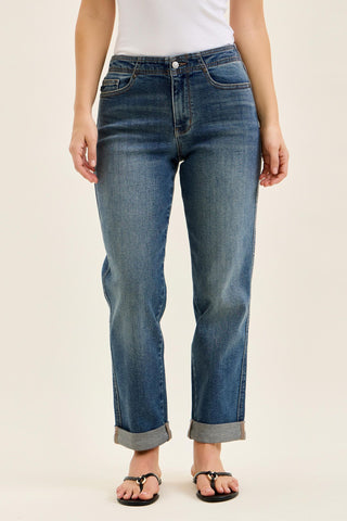 Judy Blue Mid Rise Adjustable Back Tab Hollywood Waist Boyfriend Denim Jeans 82731