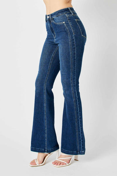 Judy Blue High Waist Angled Side Seam Detail Flare Denim 82538-Jeans-Sunshine and Wine Boutique