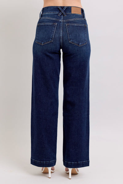 Judy Blue High Waist Double Button Wide Leg Denim Jeans 82642-Jeans-Sunshine and Wine Boutique