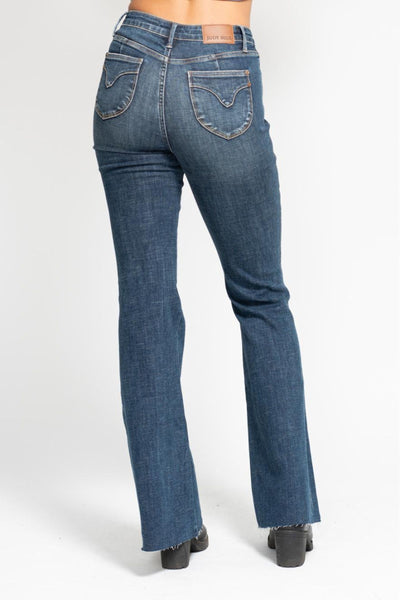 Judy Blue High Waist Tummy Control Shield Back Pocket Flare Denim Jeans 88882-Jeans-Sunshine and Wine Boutique