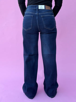 Judy Blue High Waist Lux Dark Twighlight Retro Wide Leg Denim Jeans 82748